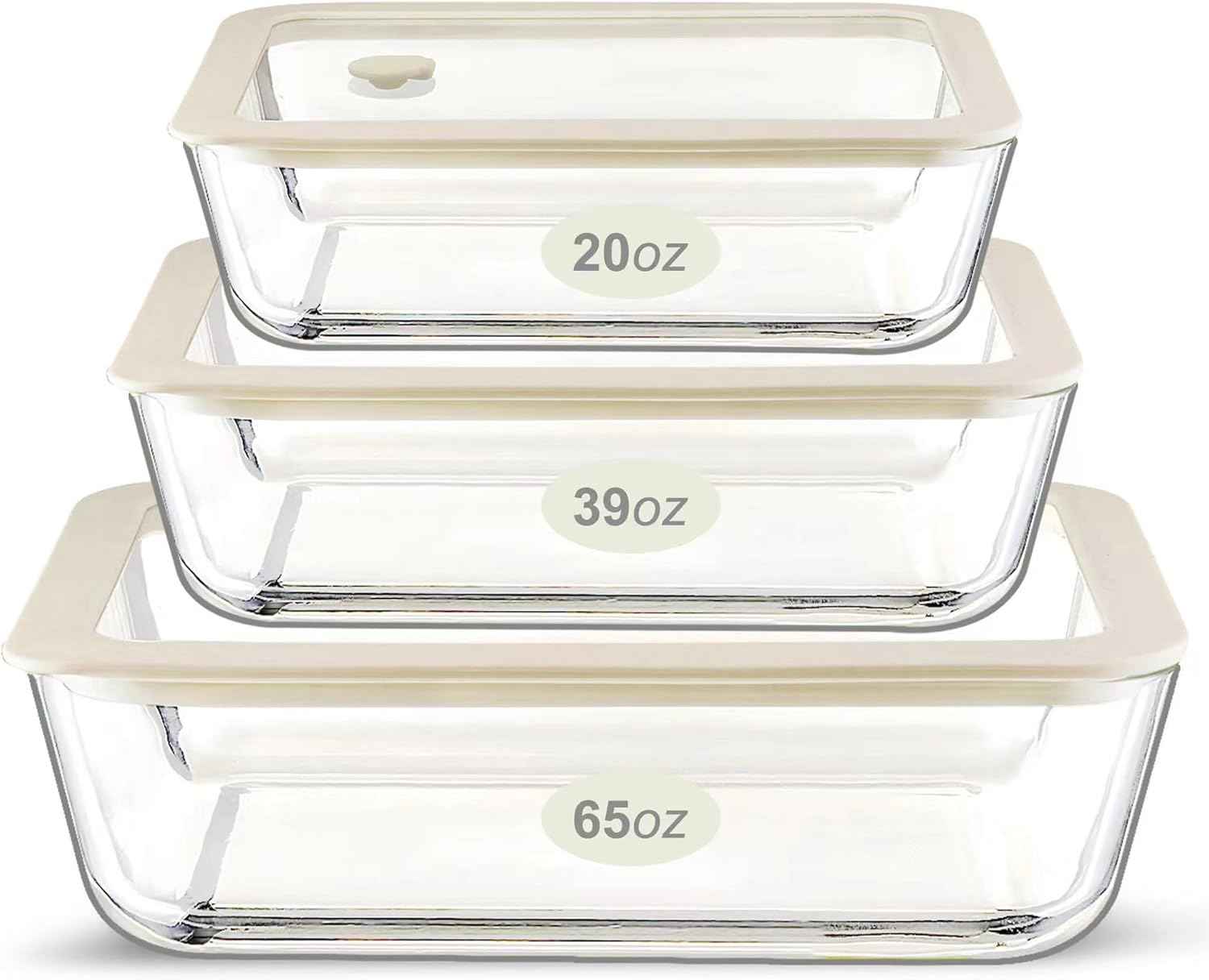 Urban Green Glass Food Container Set with Glass Lid, 3 Pack, Meal Prep Containers with Silicone Framed Airtight Lid, Leakproof, 100% Plastic Free,