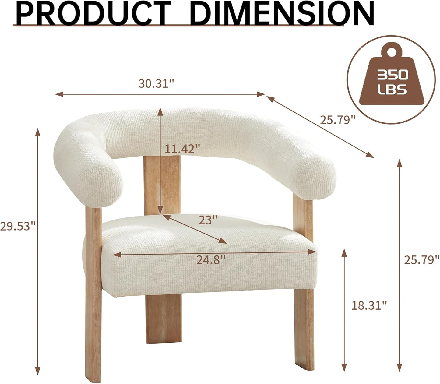 VKNOW Accent Chair Living Room Chair, Modern Upholstered Armchair with Solid Wood Legs, Comfy Barrel Arm Chairs for Living Room Bedroom, Cream