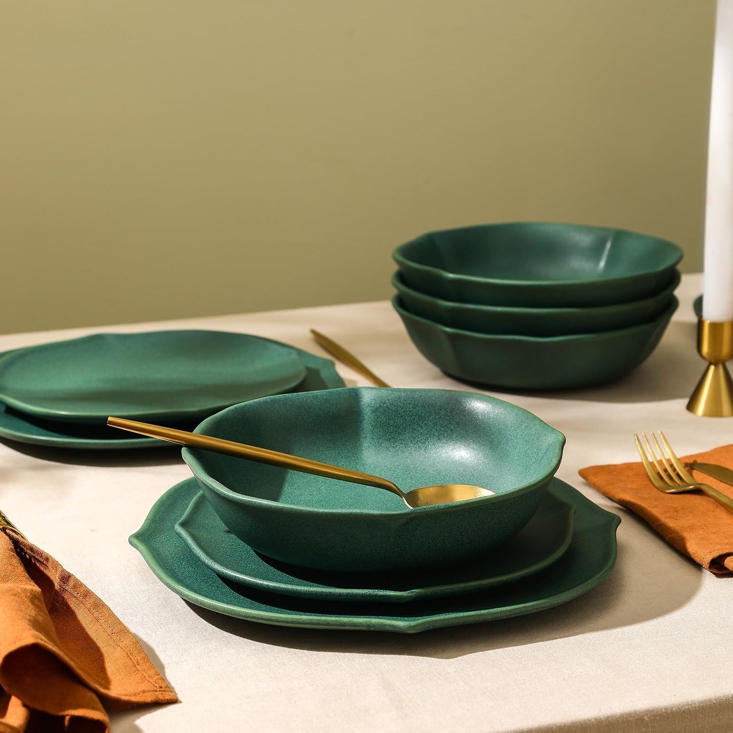 Stone Lain Baskerville 12-Piece Dinnerware Set Stoneware, Green