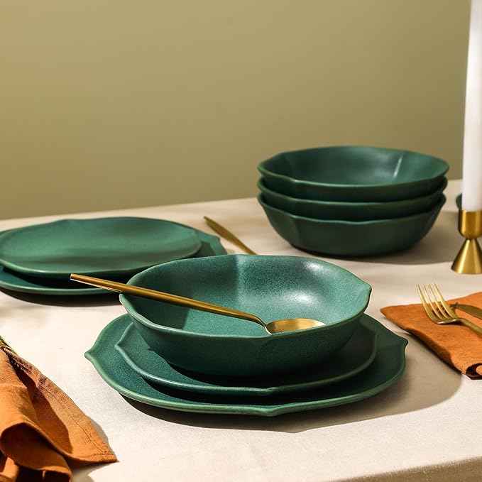 Stone Lain Baskerville 24-Piece Dinnerware Set Stoneware, Green