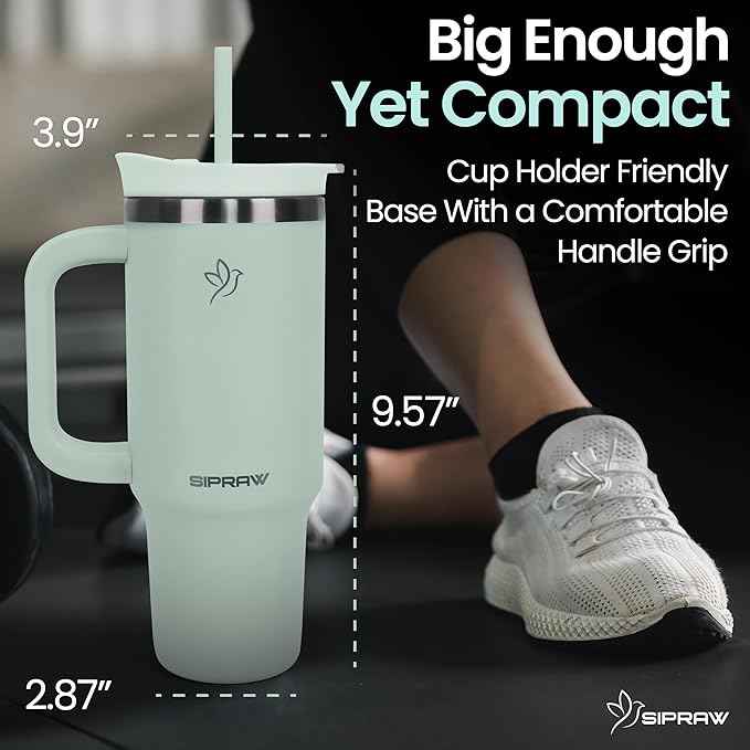 30oz Tumbler with Handle and Straw Insulated Stainless Steel Travel Mug Vacuum Double Wall Coffee Cup Leak Resistant Lid BPA-Free Cup Holder Friendly for Hot & Cold Drinks, Pastel Green