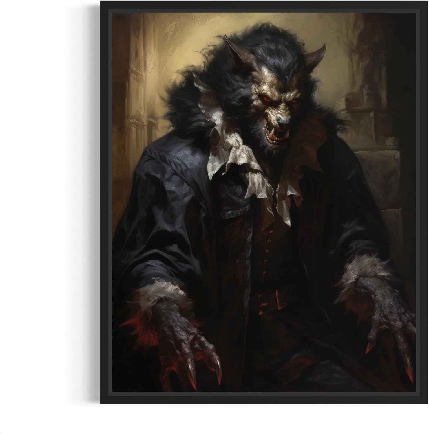 Werewolf Poster Art Print, Halloween Scary Vintage Wall Art Academia Spooky Painting Decoration for Horror Prints, Gothic Posters Bedroom Decor 91 (Werewolf, 8 x 10 inches, Black Frame)
