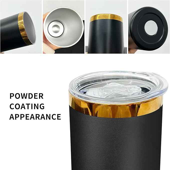 20 oz Skinny Tumblers Stainless Steel Tumbler with Lid and Straw Double Wall Vacuum Insulated Coffee Mug 20oz Powder Coated Cup for Hot and Cold Drinks(Black,4 pack)