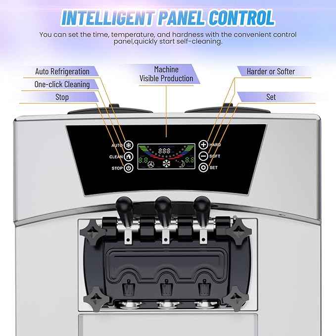 Commercial 2+1 Flavors Ice Cream Machine 5.8 to 8 Gal per Hour, 2200W Vertical Soft Serve with LCD Display, Auto Clean, High Productivity, Perfect for Restaurant