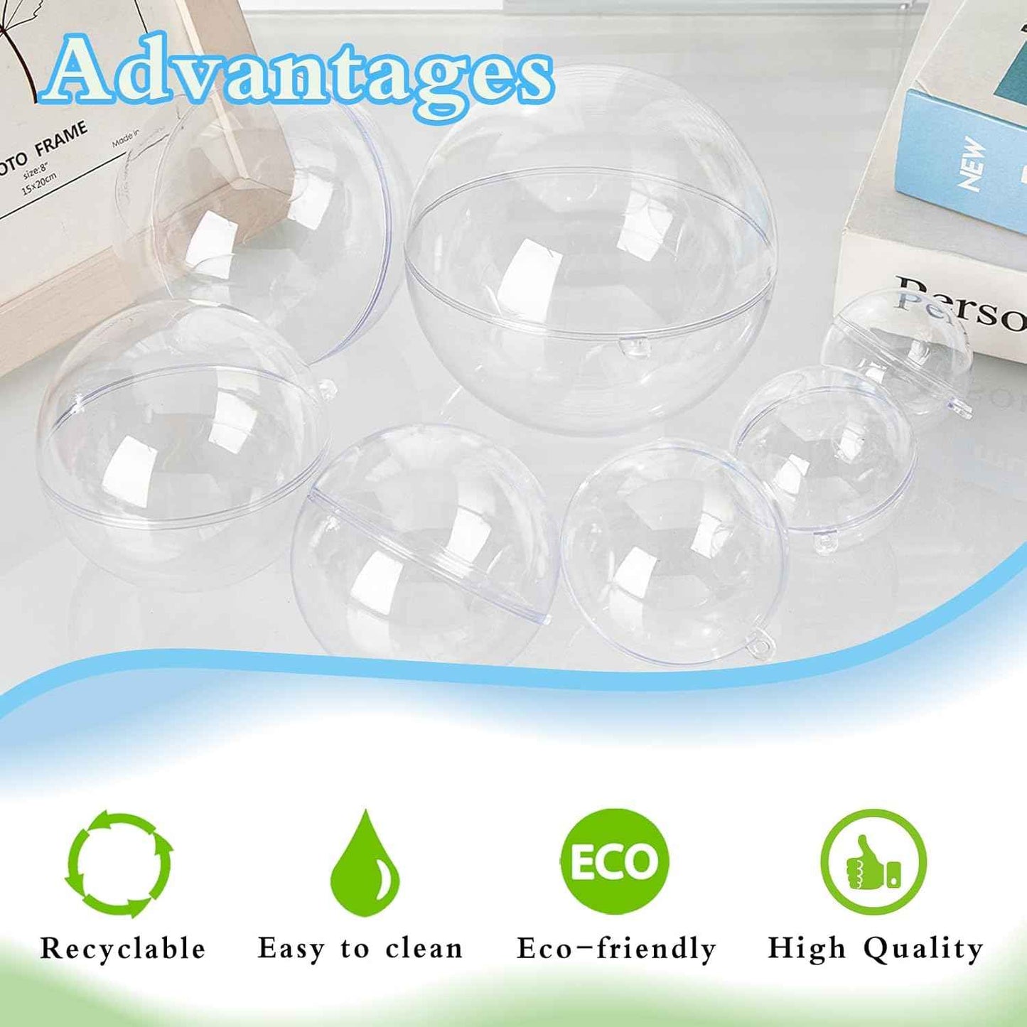50 Set 100PCS Clear Plastic Fillable Ornaments,Transparent DIY Christmas Fillable Ball,Plastic DIY Fillable Decoration Balls 5 Different Sizes for Christmas Tree,Wedding,Party,Home Decor