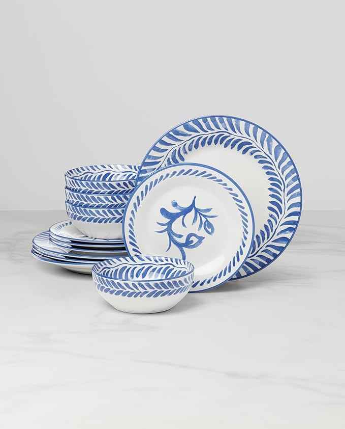 Oneida Dinnerware Set, Solear Blue 12-Piece Set, Service For 4, Stoneware Material, Dishwasher And Microwave Safe, Home And Kitchen, Kitchen And Dining, Dinner Plates And Bowls Sets (Blue, 12 Pieces)