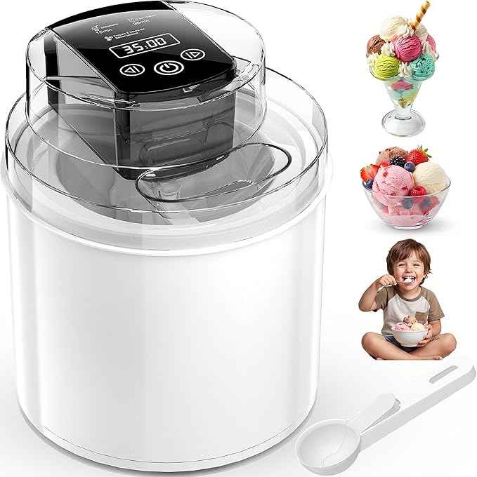 Ice Cream Maker Machine – 2.1 Quart Ice Cream Machine for Gelato, Sorbet & Frozen Yogurt, Ready in 20 Minutes, LCD Screen and Timer, Perfect for 10-16 Servings, Easy to Use & Clean