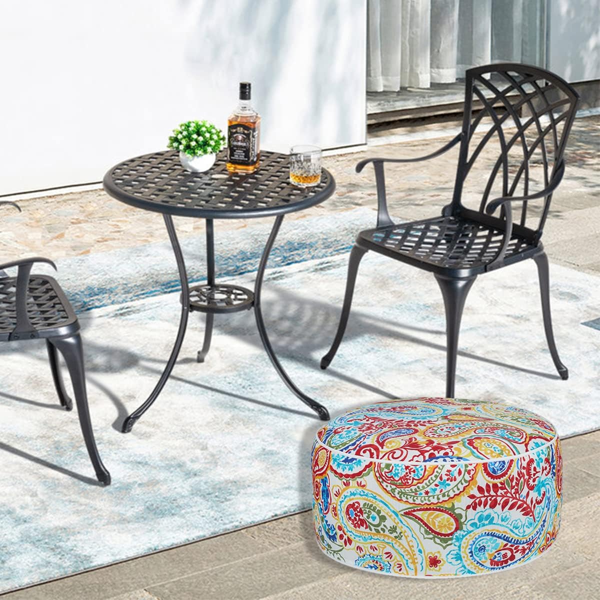 FUNHOME Inflatable Outdoor Ottoman with Air Pump,20"x9" Portable Patio Pouf,Water Resistant,Fade-Resistant,Round Blow Up Footrest Stools for Home Garden Camping Travel(Phoenix)