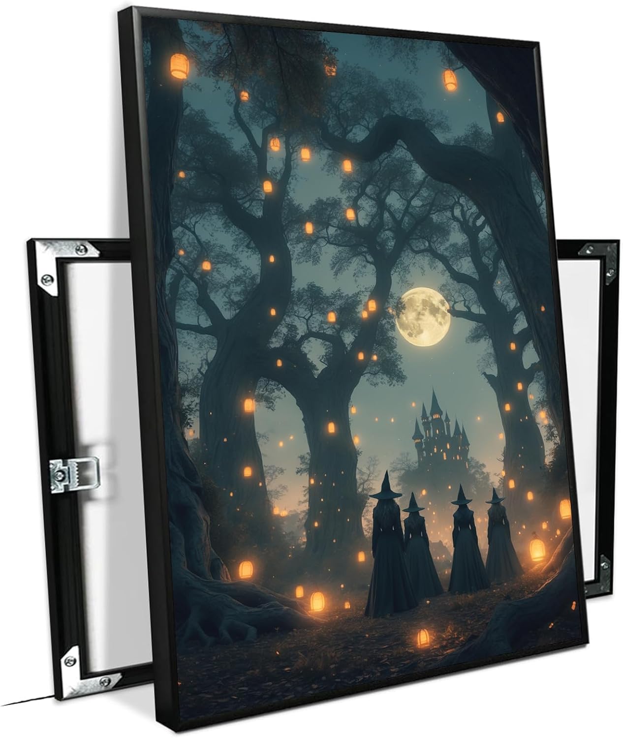 JFHCQJPK Mysterious creek painting witch and castle in magic forest art print canvas gothic print dark college decoration poster for home bedroom20x30in Metal blackFramed