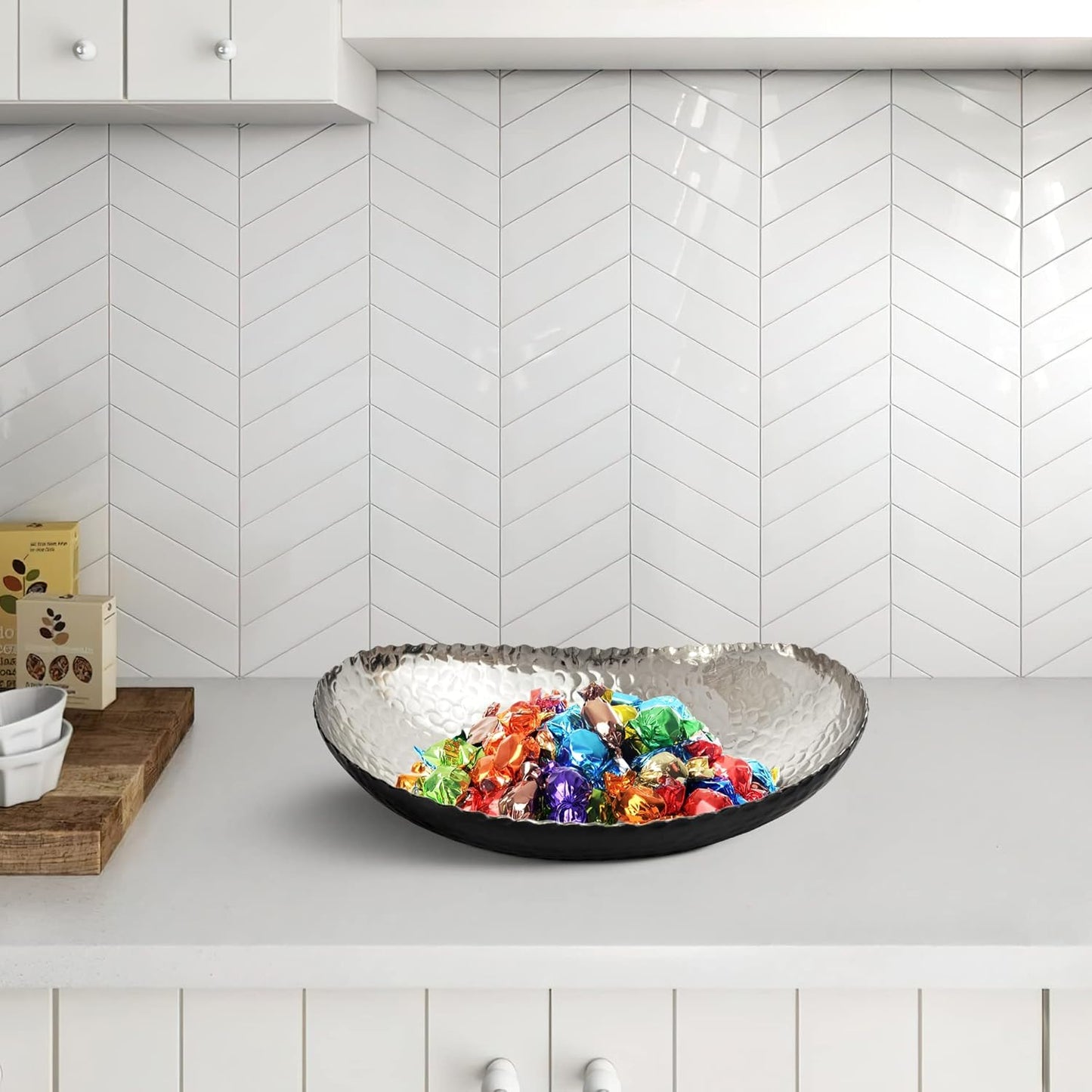 Monarch Abode Hand Hammered Decorative Bowl for Home Decor, 12.75-Inch Black and Nickel Plated – Key Bowl for Entryway Table, Catch All, Decorative Fruit Basin, Key Holder, Bowls for Home Decor