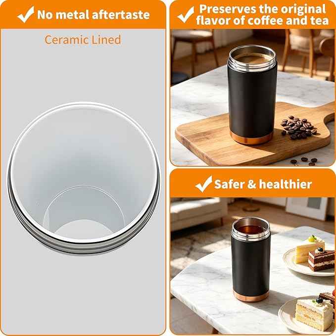 26oz Ceramic Coated Water Bottle, 3-Way Drinking (Straw/Sip/Wide Mouth), 6H Hot & Cold Insulated Water Bottle Leakproof Travel Cup with Handle - Black