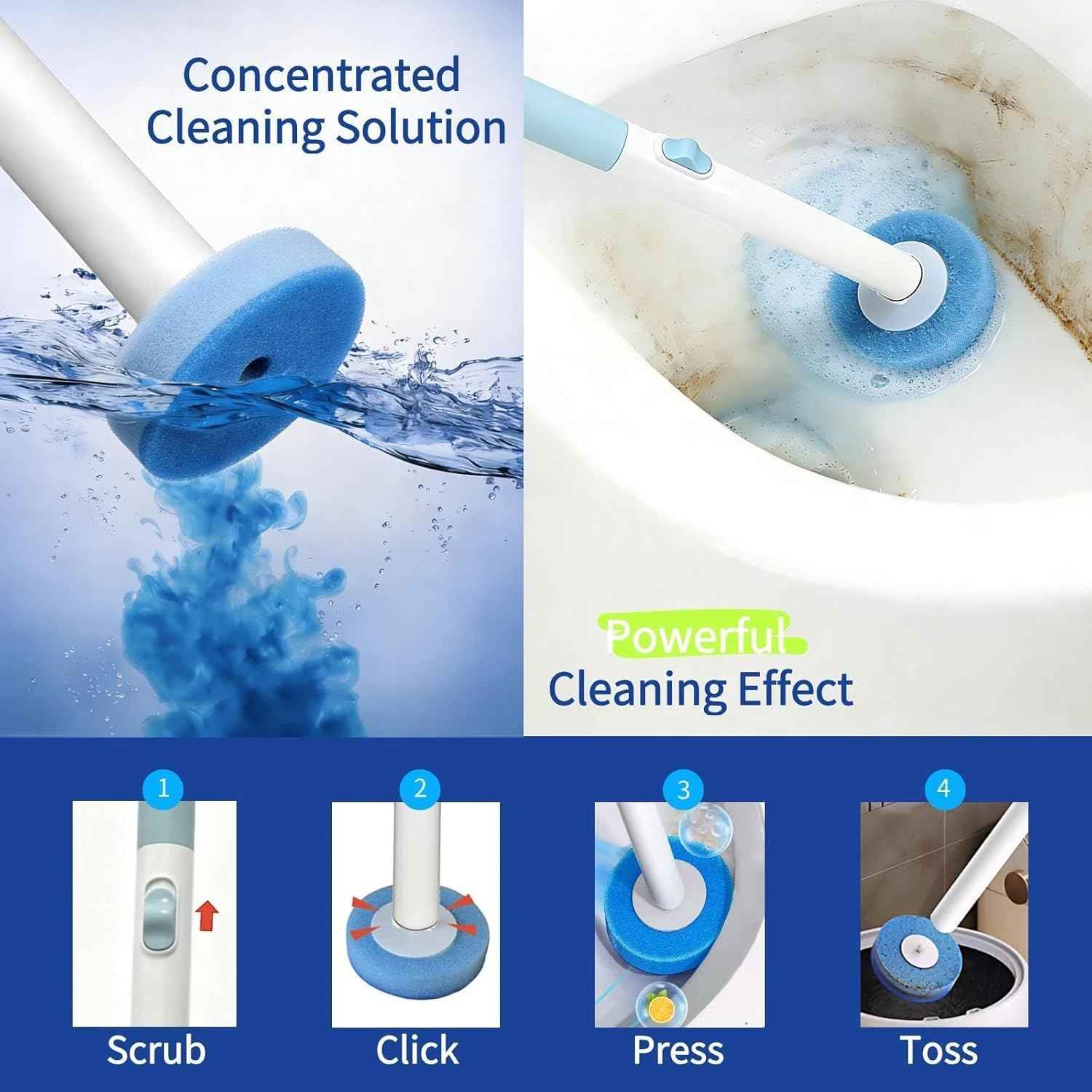 Disposable Toilet Brush Cleaning System, Includes 56 Detergent Refills, Hygienic Replaceable Brush Heads, Wall-Mounted Rotating Holder Set, Bathroom Maintenance, Toilet Cleaner