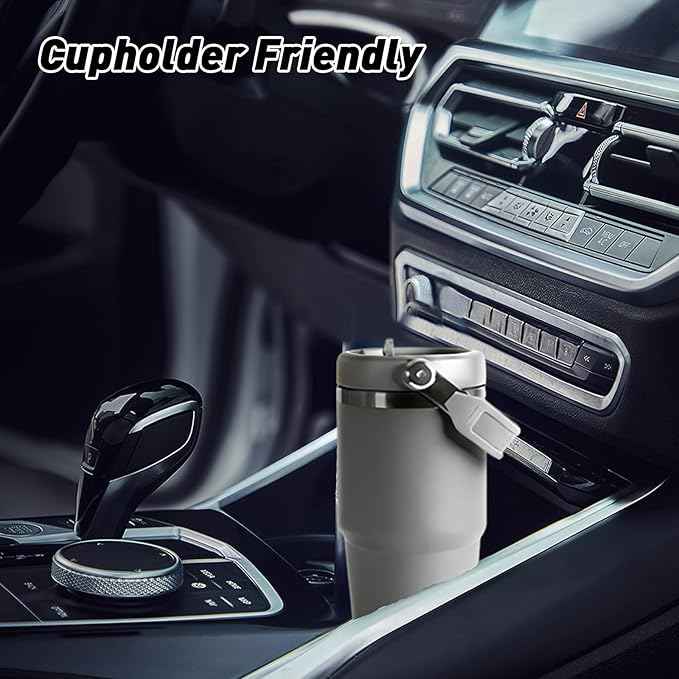 20 oz Tumbler with Handle, Insulated Tumbler with Lid and Flip Straw Leak Proof Double Wall Stainless Steel Vacuum Travel Coffee Mug Insulated Water Bottle Thermal Cup, Cupholder Friendly, Grey