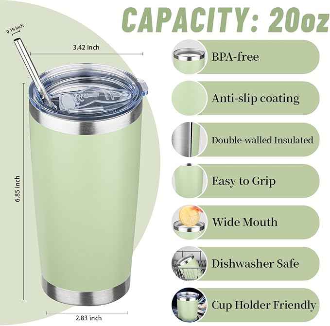 20 oz Tumbler with Lids and Straws, Stainless Steel Insulated Travel Coffee Mug, Double Wall Vacuum Insulated Tumblers, Powder Coated Coffee Tumbler for Cold & Hot Drinks (Mix Color-3, 4 Pack)