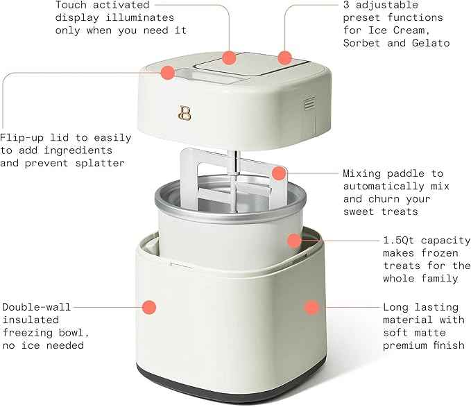 1.5 Quart Ice Cream Maker with Touch Control Panel, Freezer Bowl Design, Compact Electric Machine for Homemade Frozen Desserts, Gelato & Sorbet