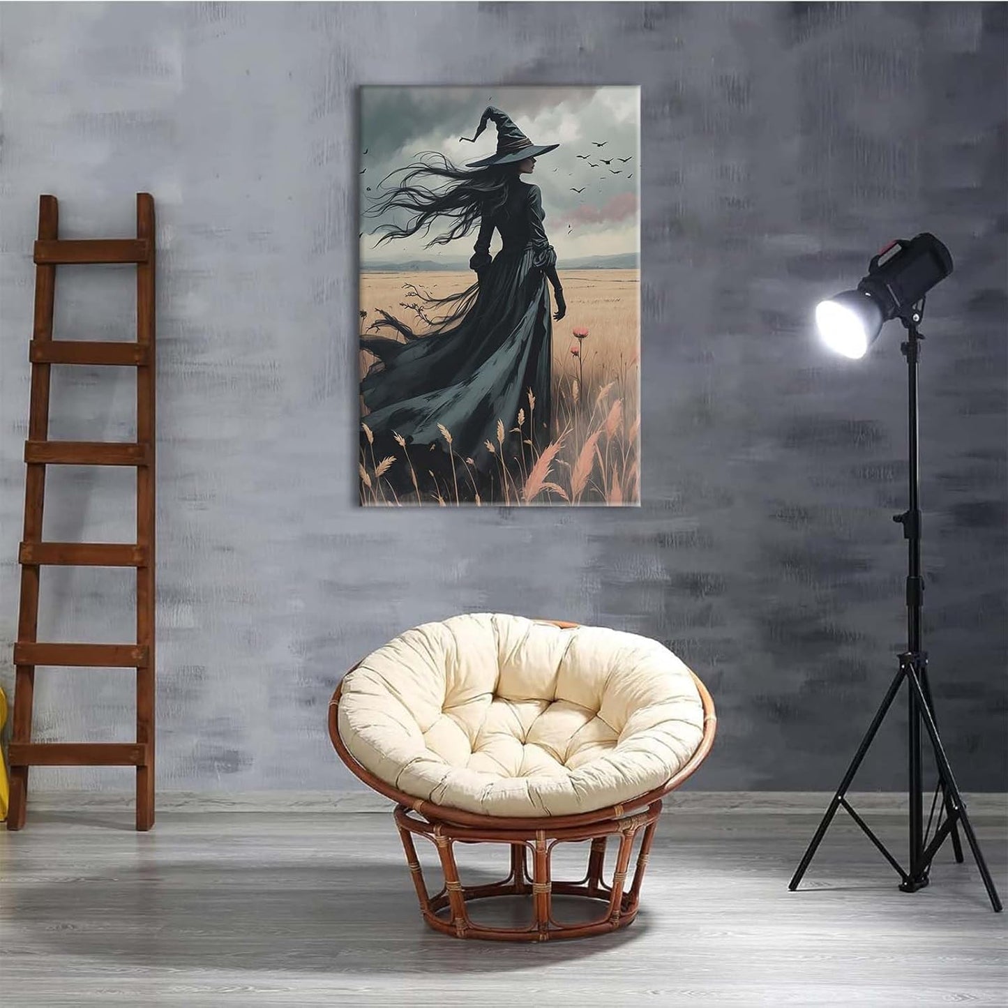 JFHCQJPK Gothic Decor Canvas Wall Art Witch in Rice Field Halloween Art Decor Print Nature Print Victorian Home Bedroom28x40in Frameless
