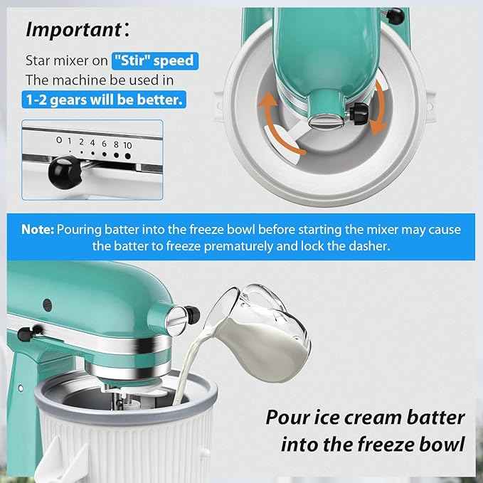 GuanQiao Ice Cream Maker Attachment: For KitchenAid Stand Mixer, Fits 4.5/5QT/6QT/7QT Models. 2 Quart Capacity, Makes Frozen Yogurt & Gelato