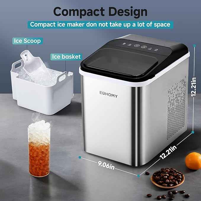 EUHOMY Nugget Ice Makers Countertop, Ready in 8 Mins, 35lbs/24H, Self-Cleaning, Portable Ice Maker Machine with Ice Scoop & Basket, Sonic Ice Maker with Chewable Pellet Ice for Home/Party/RV/Camping