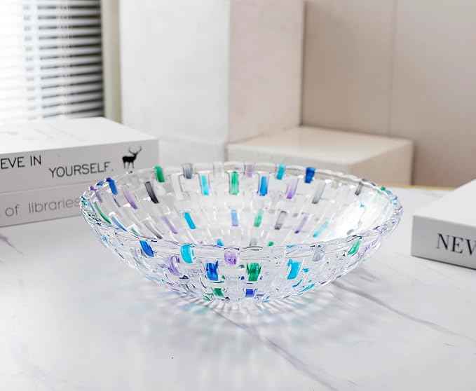 MAGCOLOR Hand Painted Blue Woven Glass Crystal Salad & Fruit Bowl Decoration,Centerpiece For Home,Office,Wedding Decor, Fruit, Snack, Dessert, Server (Blue)