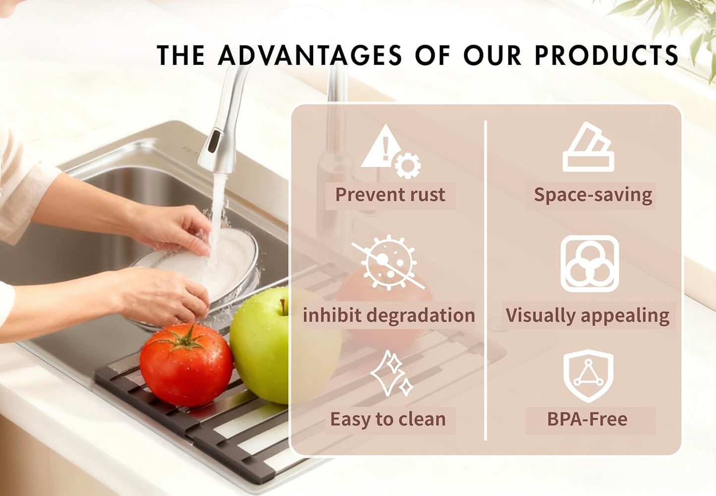 Over The Sink Kitchen Dish Drying Rack Organizer - Stainless Steel Collapsible Non-Slip Space-Saving [19.69 * 12.8IN] - Rust-Resistant Heat-Resistant Sturdy - Easy to Clean