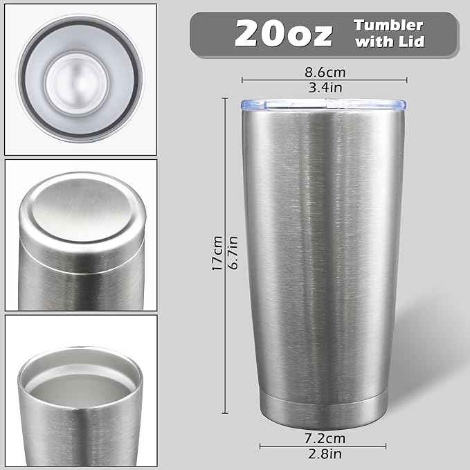 AIANJI 20oz Tumbler Bulk Stainless Steel Tumblers with Lid Vacuum Insulated Double Wall Travel Coffee Mug Powder Coated Tumbler Cup for Hot and Cold Drinks(Stainless Steel, 6 pack)