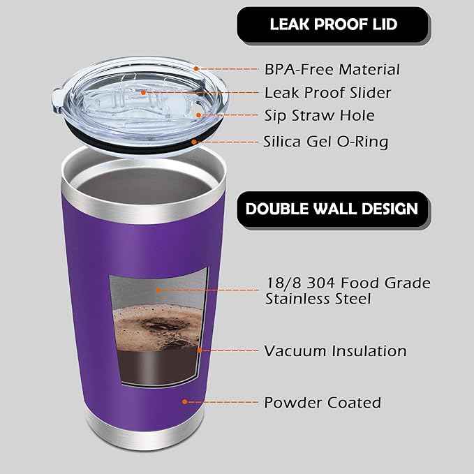AIANJI 20oz Tumbler Bulk Stainless Steel Tumblers with Lid Vacuum Insulated Double Wall Travel Coffee Mug Powder Coated Tumbler Cup for Hot and Cold Drinks(Purple, 12 pack)