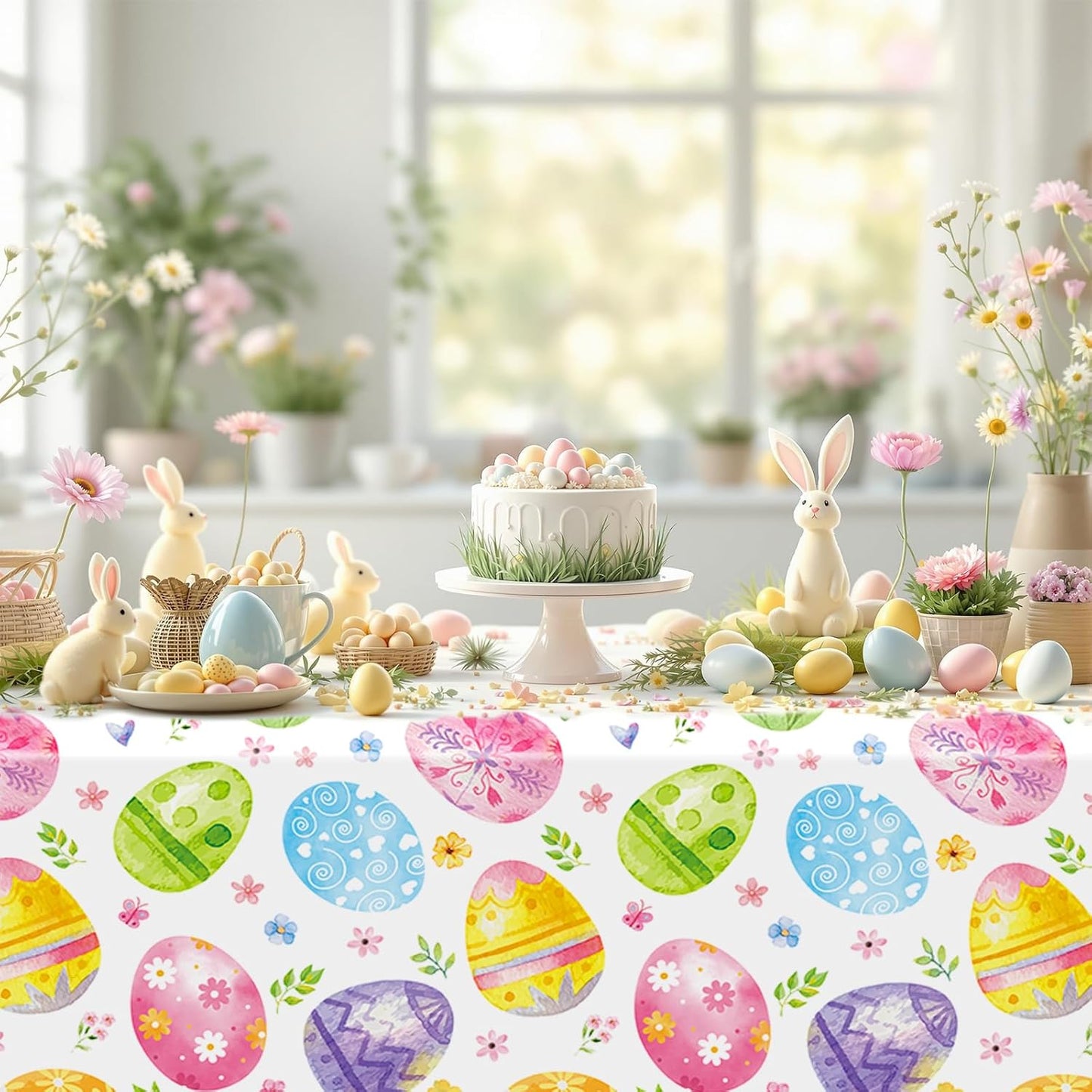 3 Pcs Easter Tablecloth - Colorful Eggs Plastic Table Cloth, 54 x 108 Inch Disposable Spring Easter Egg Rectangle Table Cover for Indoor or Outdoor Tables Decorations Spring Easters Party Supplies