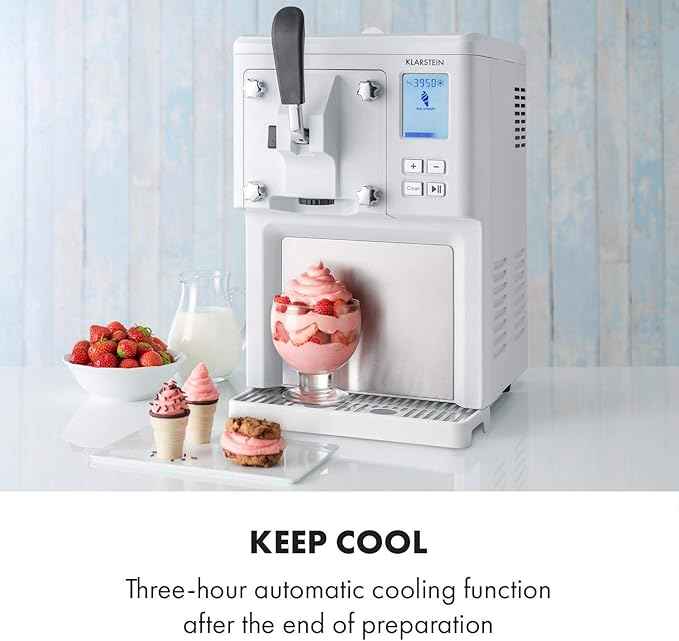 Klarstein - Ice cream machine 1.5 l - Thermal compressor - 200 W - Expenditure system - 3 hours automatic cooling - Automatic cleaning system - Stainless steel White.