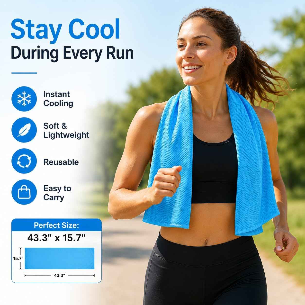 Cooling Towels 43.3" x 15.7" - Ice Towel, Sweat Towel, Cooling Towels for Neck & Face & Cooling Neck Wraps for Summer Heat - Neck Cooler for Quick Cool Down for Gym, Running, Golf, Yoga & Sports