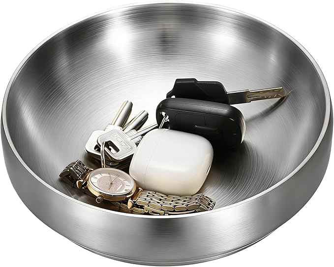 Key Bowl for Entryway Table 8.3" Modern Decorative Bowl Catchall Bowl for Candy Fruit Serving Bowls for Kitchen Counter, Coffee Table,Silver