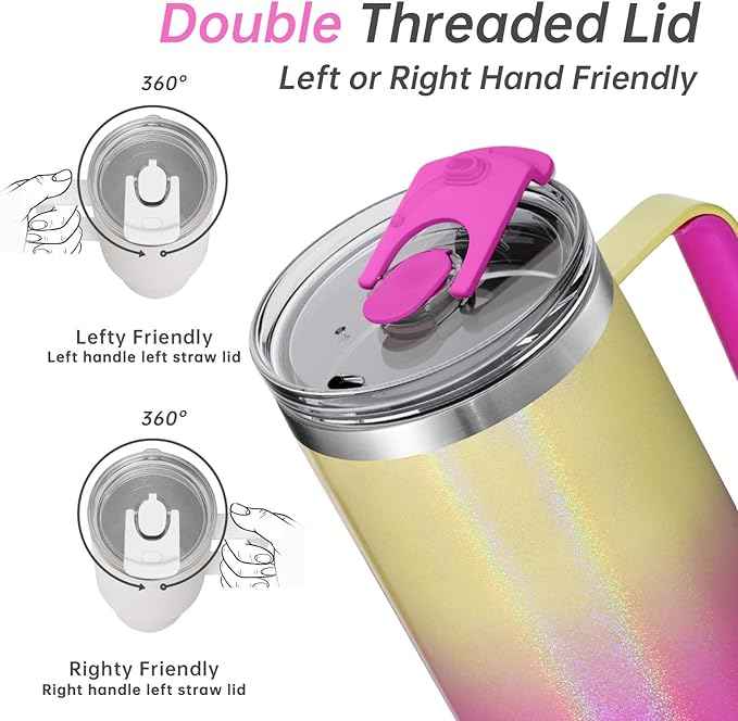 COKTIK 40 oz Tumbler With Handle and Straw, Insulated Tumbler With Leakproof Lids, Stainless Steel|BPA-Free, Cold for 24 H (Glitter Rainbow)