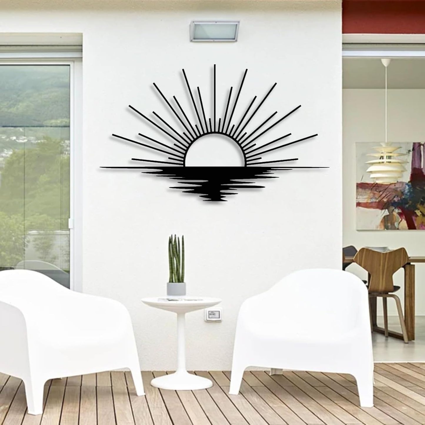 Sunrise Metal Wall Art, Metal Sun Wall Decor, Metal Sun Outdoor Decor, Large Metal Sun Wall Art, Sun Wall Art, Boho Sun Wall Art, Sunshine Metal Sign, Living Room Bedroom Wall Hangings (Black, 47"x 27"| 120x71cm)