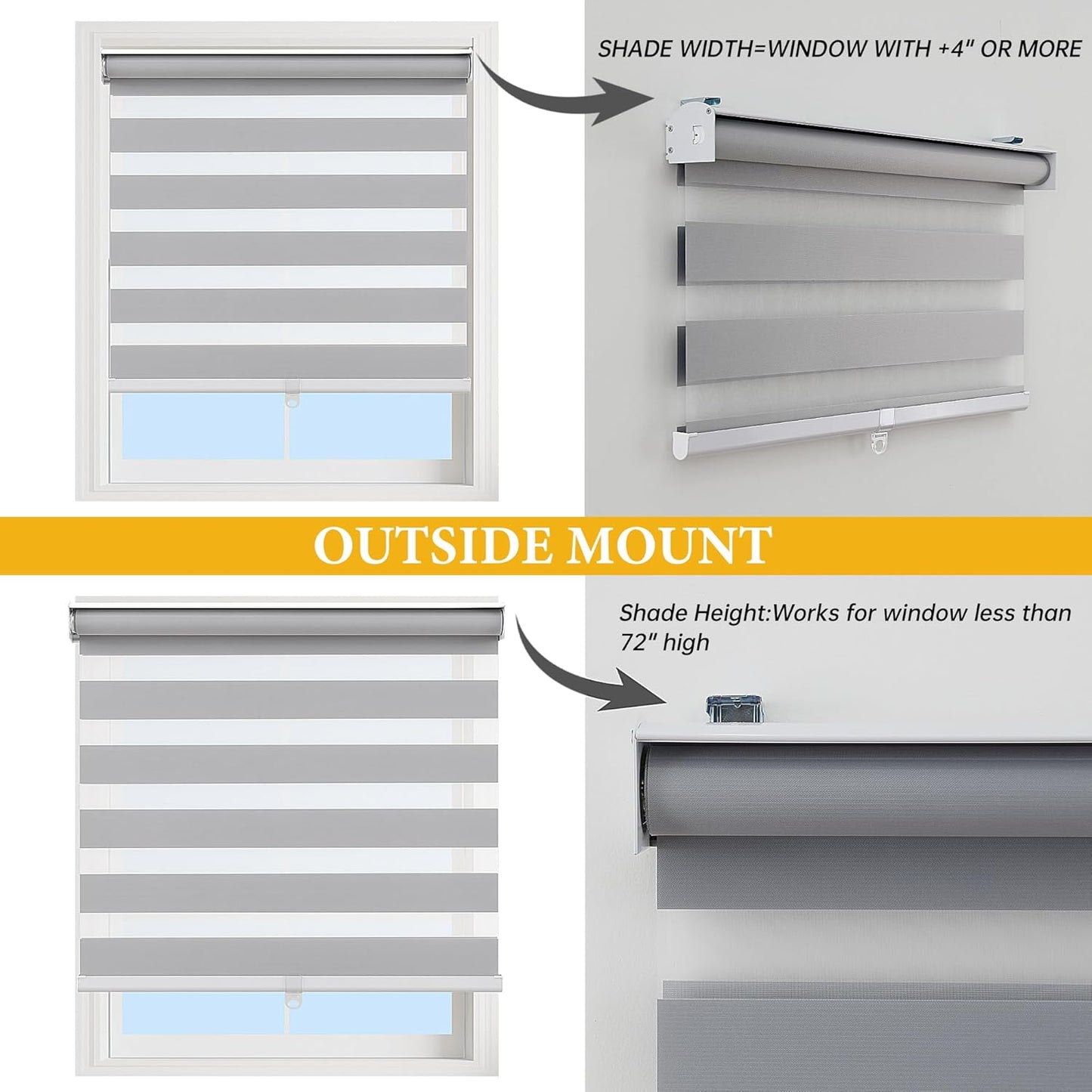Zebra Blinds, Cordless Blinds for Windows, Roller Shades, Double Layered, Sheer Privacy or Light Filtering Shades for Day and Night, Window Blinds for Home, Office, 34W X 64H, White