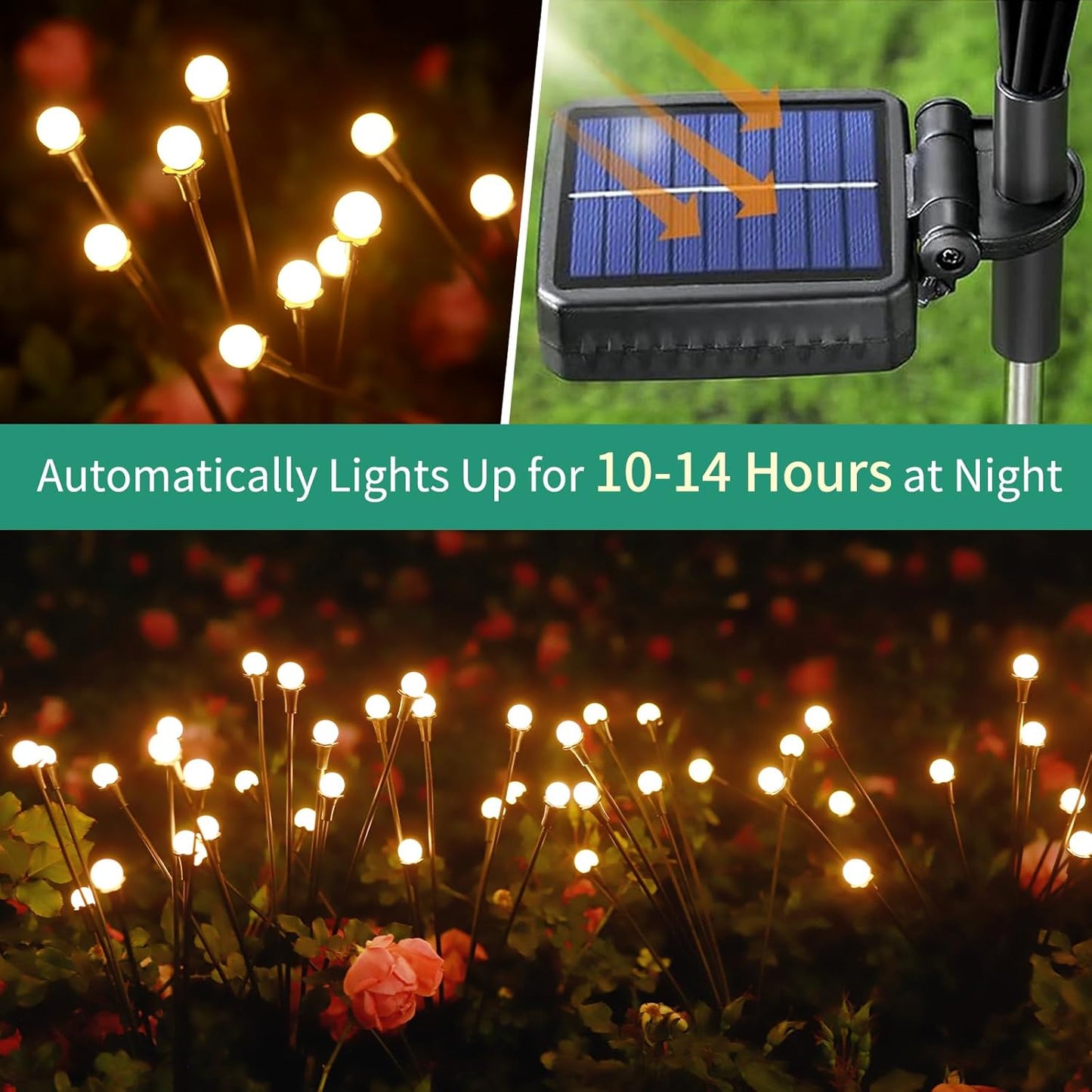 Solar Lights Outdoor Waterproof, 2 Packs 16LED, Solar Garden, Patio, Garden Decor, Patio Decor, Firefly Outdoor, Unique Gifts for Women, Gifts for Grandma