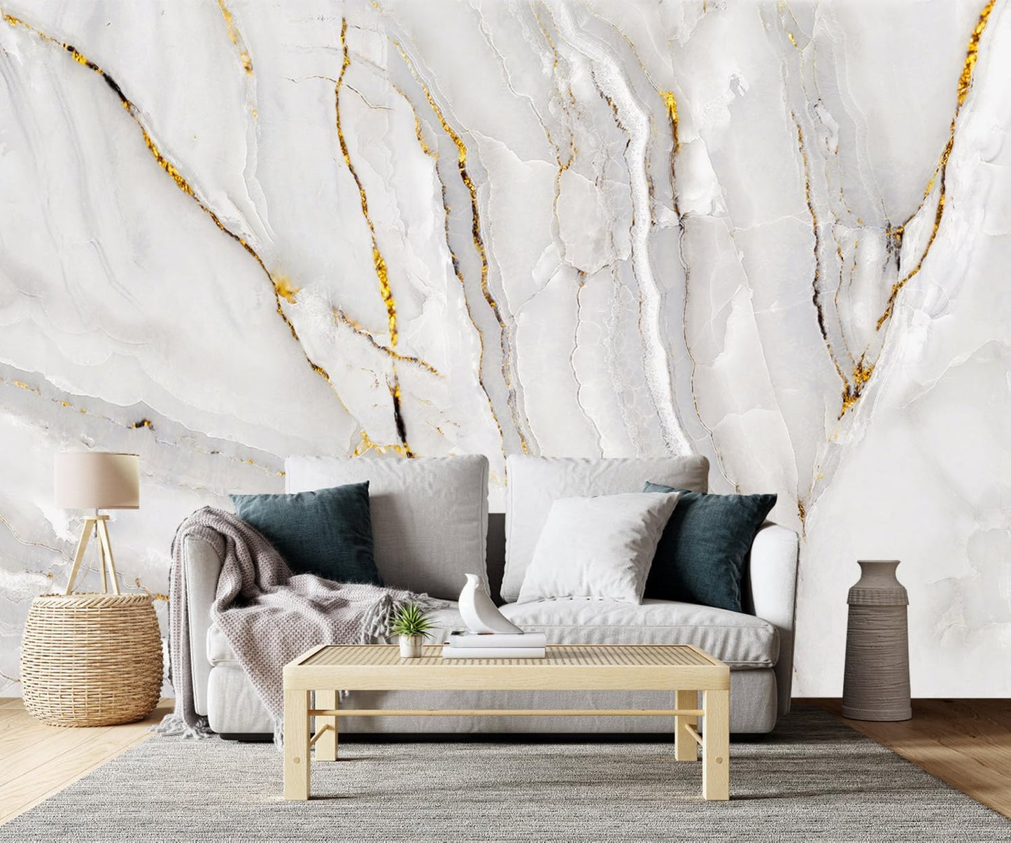-Gold Marble Fabric Wallpaper Abstract Texture Mural Living Room 100" x 65" (Not Peel and Stick)