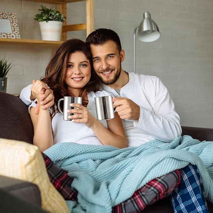 Yesland 2 Pack 13.5 oz (400ml) Stainless Steel Double-Walled Metal Mugs - Perfect Size for Coffee & Tea, Insulated Cup with Lid and Handle, Thermal Camping Mugs for Hot and Cold Drinks