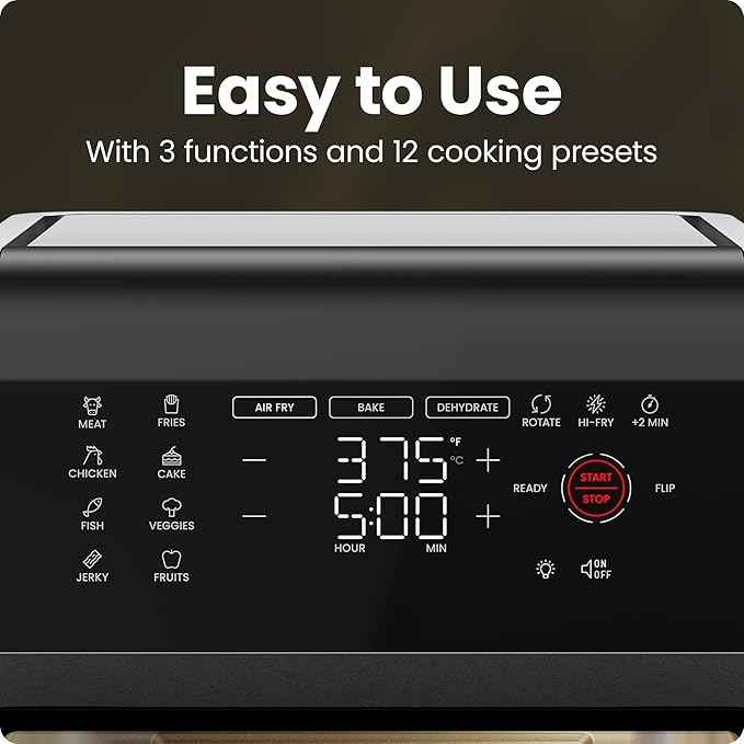 Chefman 12-Quart 5-in-1 Air Fryer Oven with Digital Timer, Touchscreen, and 12 Presets - Family Size Countertop Convection Oven, Dishwasher-Safe Parts