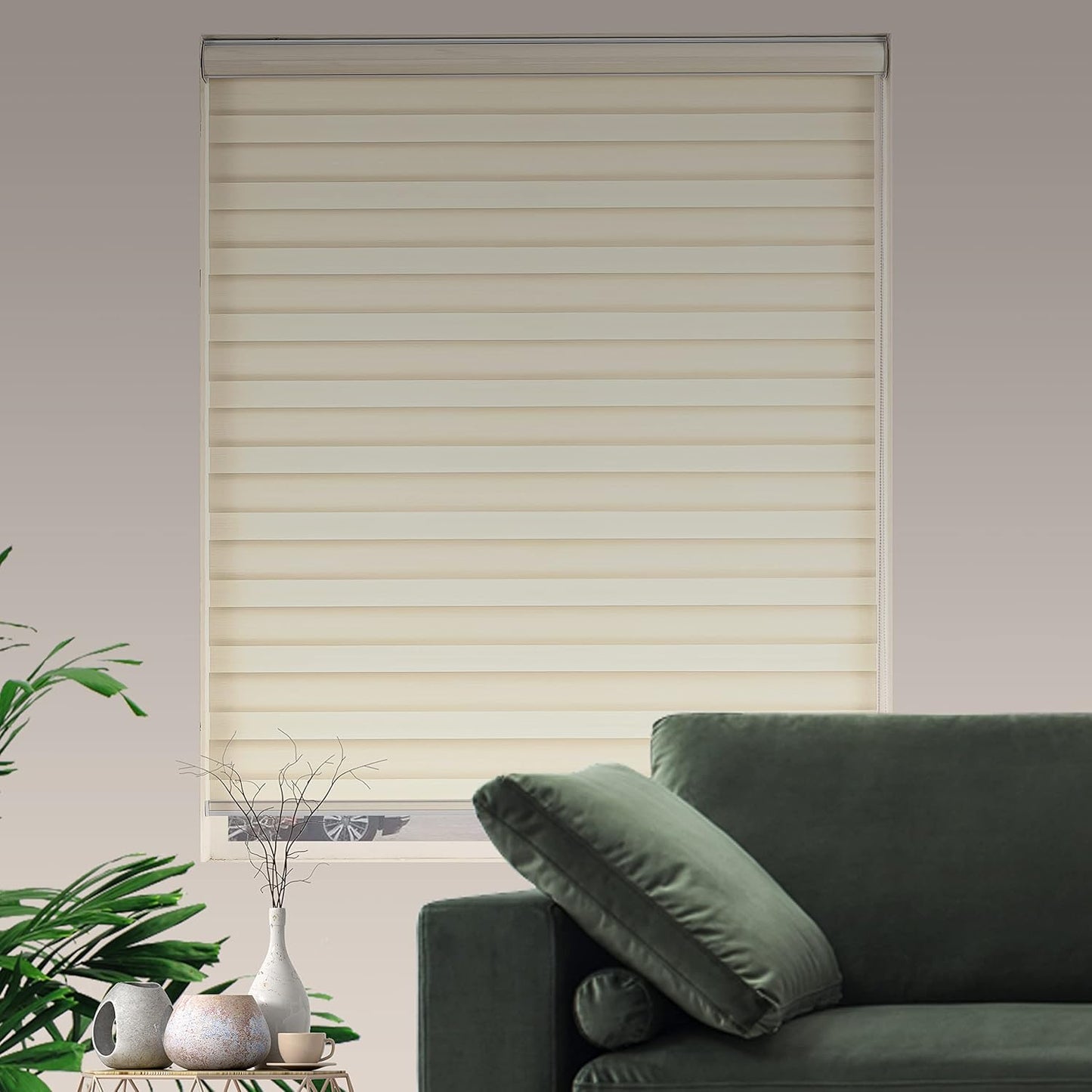 Custom Zebra Blinds for Windows Light Filtering Dual-Layer Window Shades for Privacy Free-Stop Sheer Shades Roller Blinds for Indoor Windows(19" W X 72" H, Cream)
