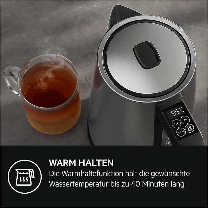 AEG kettle K5-1-6pcs Deli 5/2400 watts/5 adjustable temperature levels/1.7L/3 times automatic safety shutdown/anti-drip function, one-handed lid opening/stainless steel
