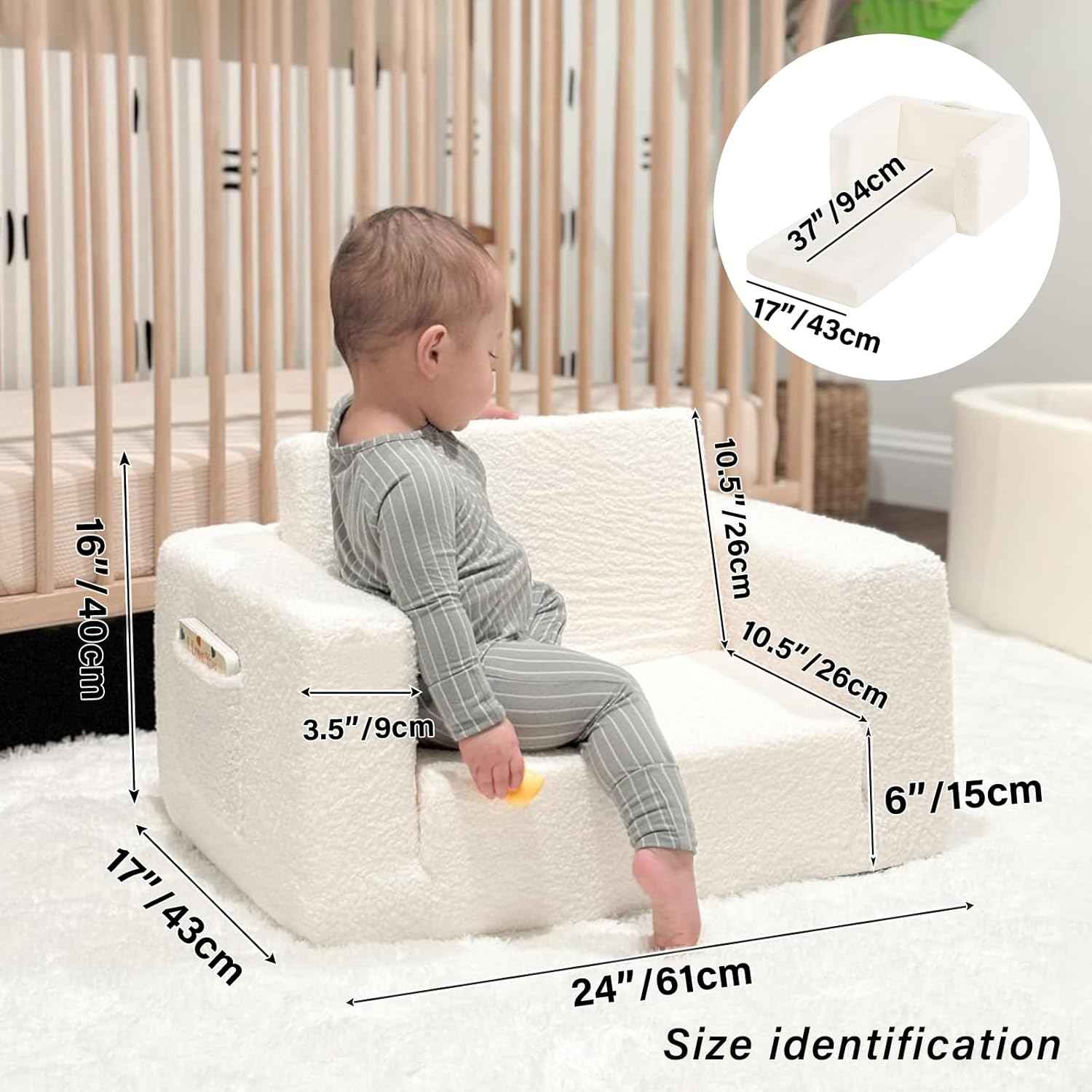 Tiita Kids Chairs for Toddler, 2-in-1 Toddler Soft Sherpa Couch Fold Out, Convertible Sofa to Lounger for Girls and Boys, Beige