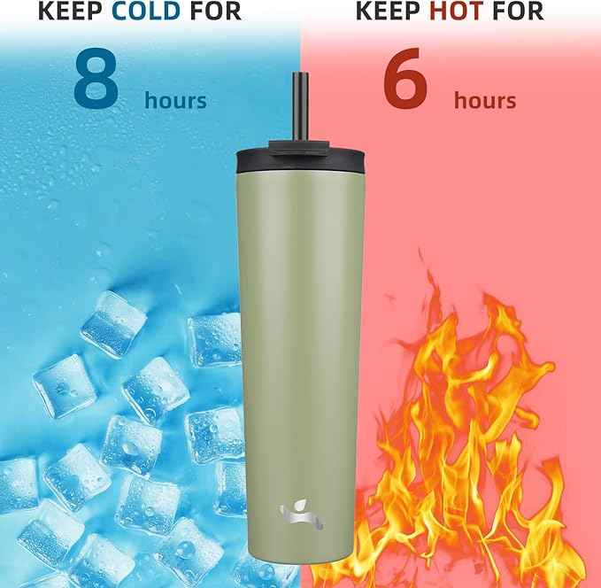 Konokyo 34 OZ Insulated Tumbler with Lid and 2 Straws Stainless Steel Water Bottle Vacuum Travel Mug Coffee Cup,ArmyGreen