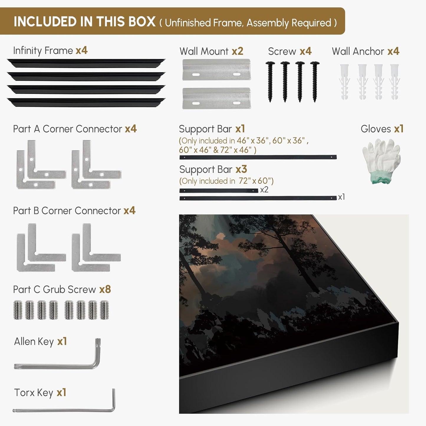 SIGNWIN 46"x72" Extra Large Framed Wall Art Silhouetted Trees at Dusk, Dramatic Forest and Cloudscape for Home Living Room Bedroom Decor (Frame Assembly Required)