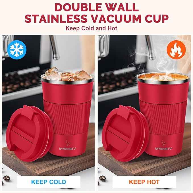 MOMSIV 12oz Travel Mug, Insulated Coffee Cup with Leakproof Lid, Vacuum Stainless Steel Double Walled Reusable Tumbler for Hot and Cold Water Coffee and Tea
