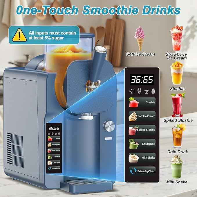 Ice Cream Maker, Slushie Machine for Home, Slushy Machine 70 oz Margarita Machine with 6 Preset Programs for Ice Cream, Milkshake, Cocktail, Frappés, 9-Level Adjustable Thickness, Navy Blue