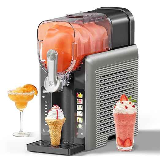 Slushie Machine for Home, No Ice Needed Frozen Drink Maker with Auto-Clean, LED Display, Perfect for Margaritas, Frappés, Milkshakes and More, Family Gatherings & Home Bar, Grey, 1 Pack+6 Modes
