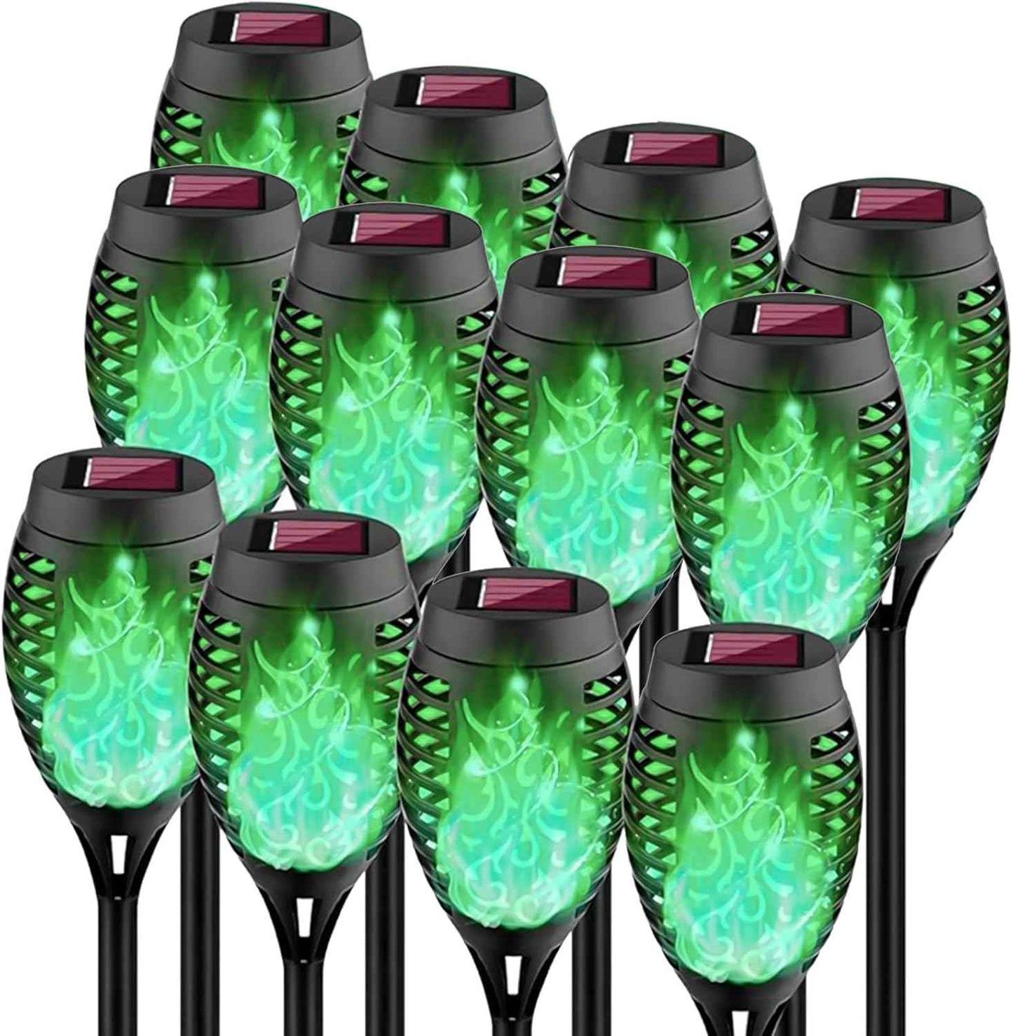 Swingers Solar Lights Outdoor,Halloween Solar Torch Lights with Flickering Flame,Waterproof Outdoor Garden Lights for Outside Patio Pathway Yard Decorations(12, Green)
