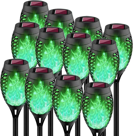 Swingers Solar Lights Outdoor,Halloween Solar Torch Lights with Flickering Flame,Waterproof Outdoor Garden Lights for Outside Patio Pathway Yard Decorations(12, Green)