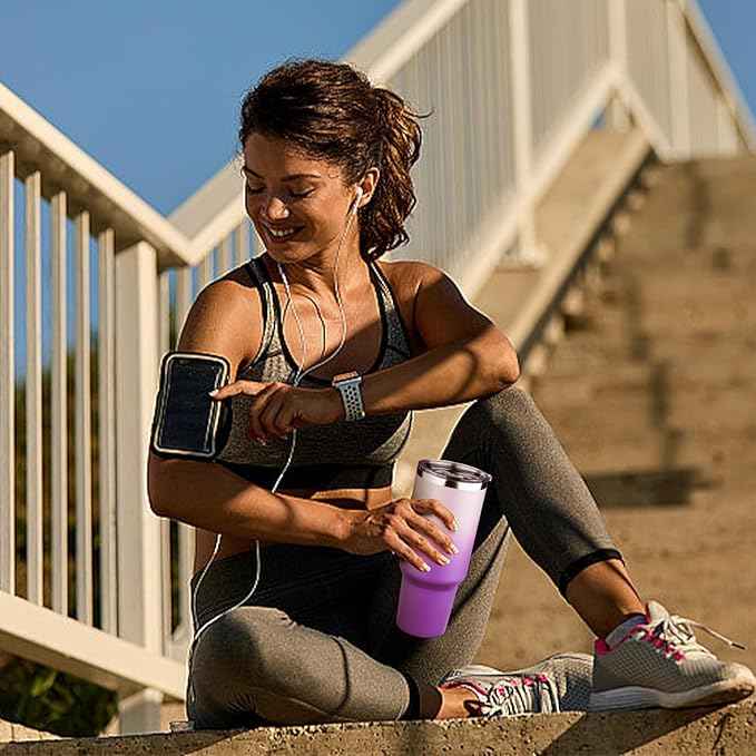 40 oz Tumbler with Lids and Straws Double Wall Vacuum Insulated Tumbler Cup,Stainless Steel Leak-proof Thermal Tumbler Powder Coated Travel Coffee Mug for Cold and Hot Drinks,Gardient Purple