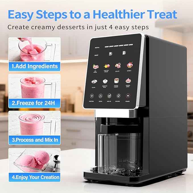 Ice Cream Maker & 10-in-1 Frozen Treat Maker, 20 oz (3 Pints), Mix-In + Re-Spin for Creamy Texture, Gelato, Sorbet, Slushie, Frozen Yogurt & Smoothie Bowls Machine for Homemade, Recipe Guide