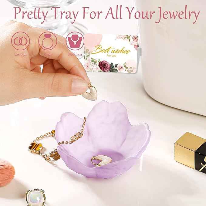 Gifts for Women Flower Jewelry Dish Ring Holder Jewelry Tray Vanity Organizer Room Decor Aesthetic Dorm Bathroom Decor Decorative Trinket Dish for Rings Earrings Necklaces Friendship Birthday Gifts